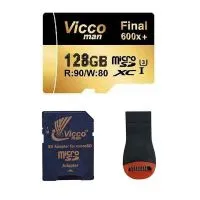 کارت حافظه microSDXC ویکومن مدل Extra 600X کلاس 10 استاندارد UHS-I U3 سرعت 90MBps ظرفیت 128 گیگابایت به همراه کارت ریدر و خشاب