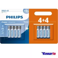 باتری نیم قلمی فیلیپس مدل Power Alkaline LR03P8BP/40 بسته 8 عددی