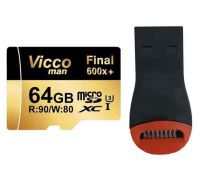 کارت حافظه microSDXC ویکومن مدل Extra 600X کلاس 10 استاندارد UHS-I U3 سرعت 90MBps ظرفیت 64 گیگابایت به همراه کارت ریدر