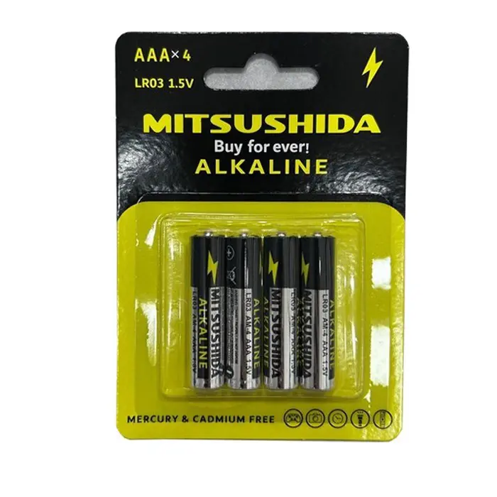 باتری نیم قلمی آلکالاین میتسوشیدا مدل Alkaline 1.5V بسته 4 عددی