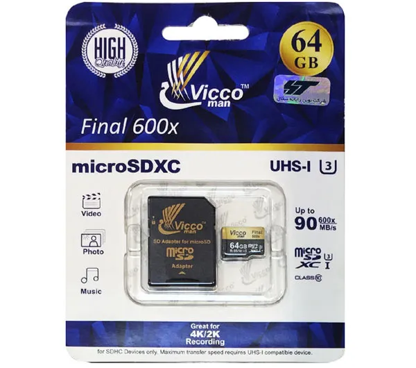 کارت حافظه microSDXC  ویکومن مدل Extra 600X کلاس 10 استاندارد UHS-I U3 سرعت 90MBps ظرفیت 64 گیگابایت