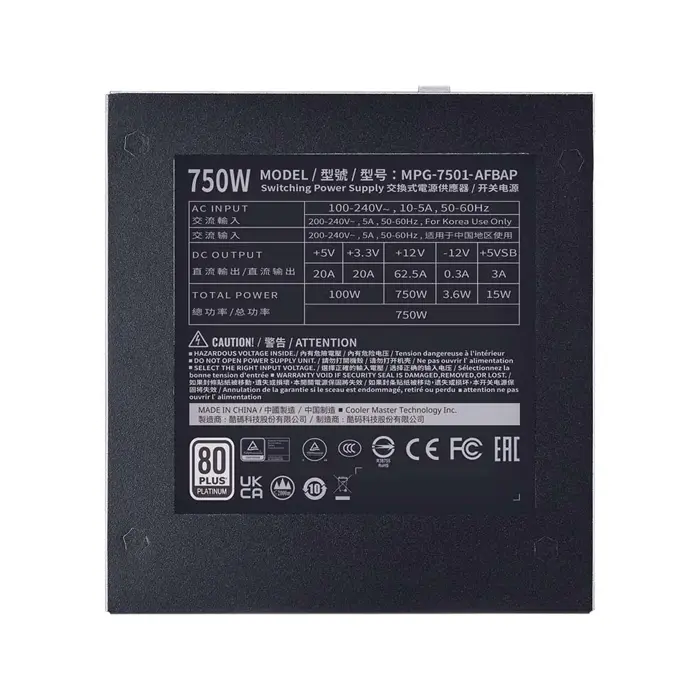 منبع تغذیه 750 وات کولرمستر XG750 PLUS PLATINUM Full Modular
