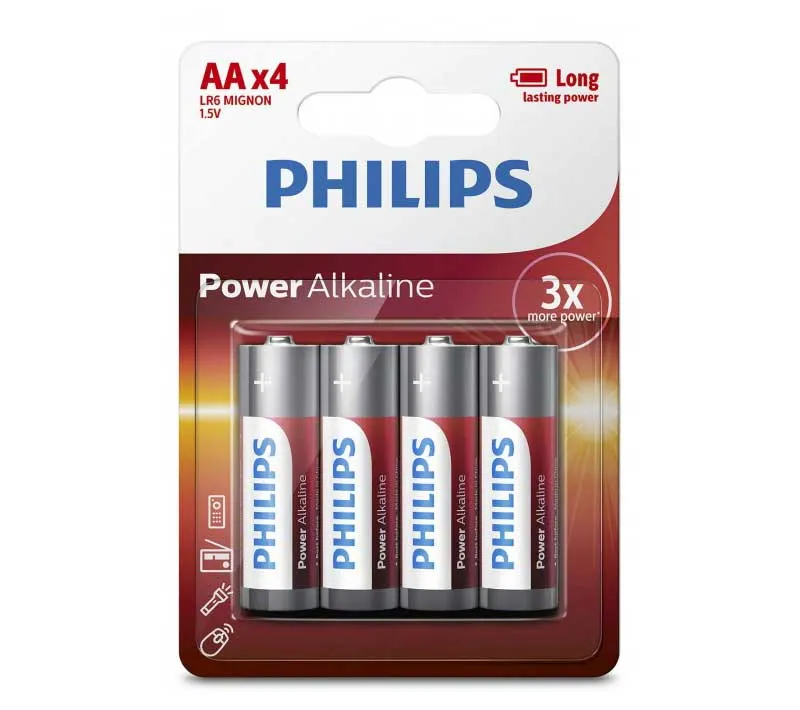 باتری قلمی فیلیپس مدل Power Alkaline LR6P4B/97 بسته 4 عددی