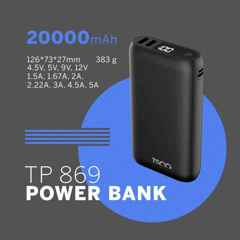 شارژر همراه تسکو مدل TP869 PD 22.5W ظرفیت 20000 میلی آمپر ساعت