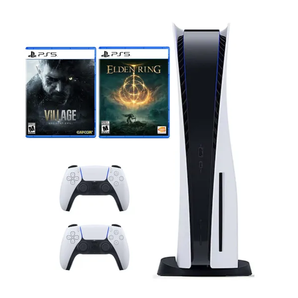 پلی استیشن 5 استاندارد دیسک خور با دو دسته به همراه بازی Elden Ring و Resident Evil Village