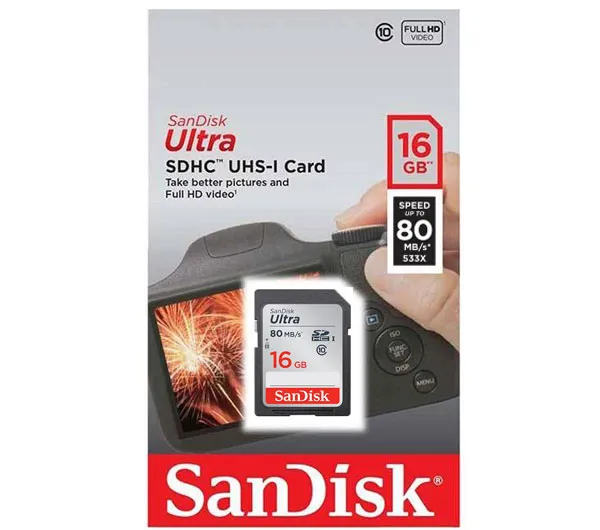 کارت حافظه SDHC سن دیسک مدل Ultra کلاس 10 استاندارد UHS-I U1 سرعت 80MBps ظرفیت 16 گیگابایت