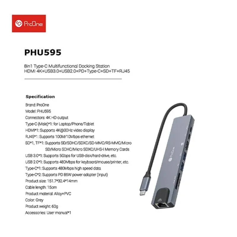 هاب هفت پورت USB-C پرووان مدل PHU595