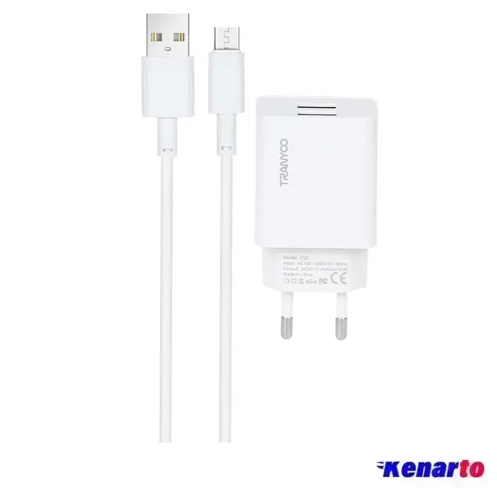 شارژر دیواری 14W USB ترانیو مدل C02 V8 با کابل میکرو