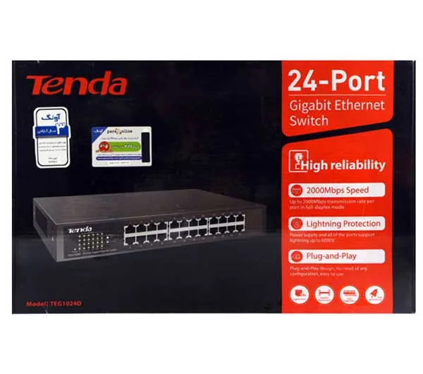 سوییچ شبکه رک 24 پورت 10/100/1000 تندا مدل TEG1024D