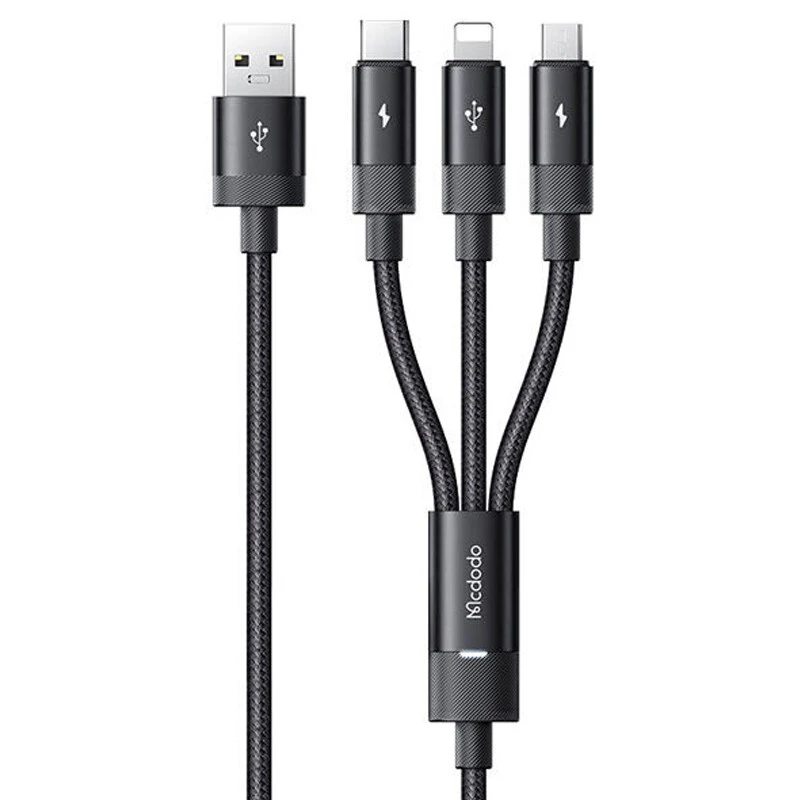 کابل تبدیل USB به USB-C / لایتنینگ / microUSB مک دودو مدل 3IN1 65W طول 1 متر