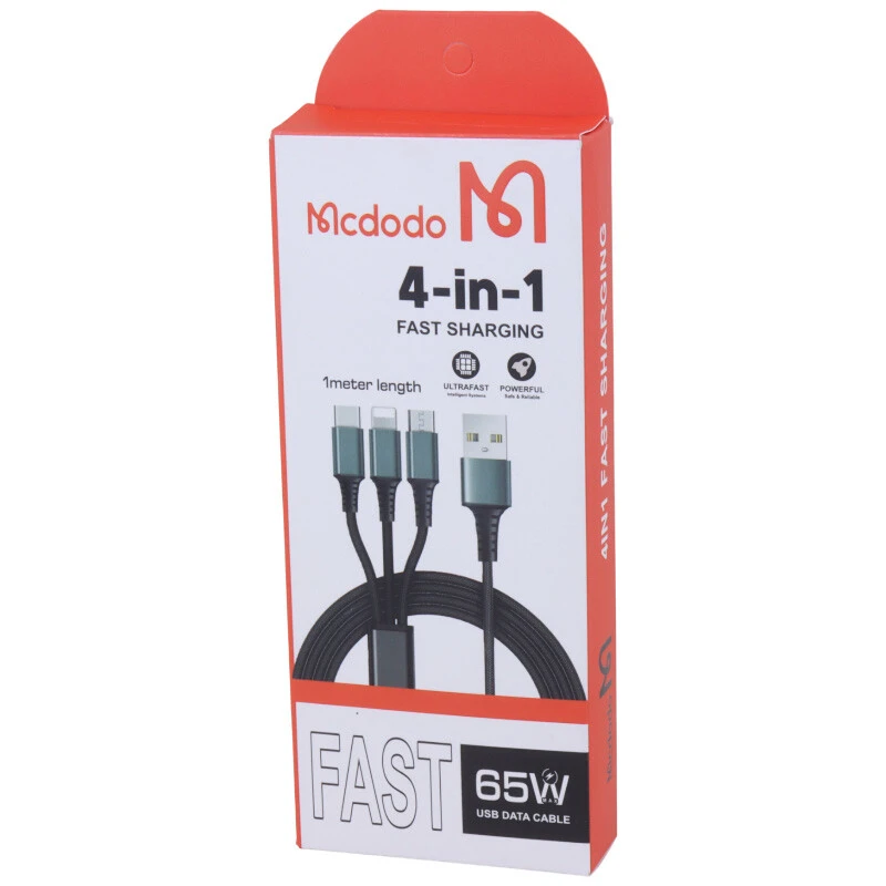 کابل تبدیل USB به USB-C / لایتنینگ / microUSB مک دودو مدل 3IN1 65W طول 1 متر