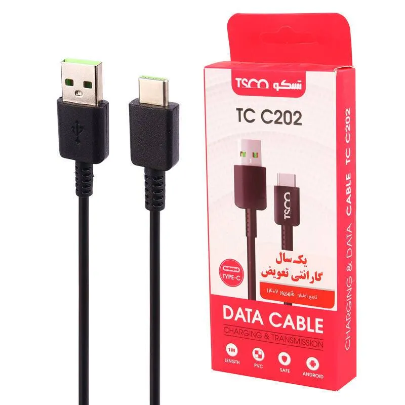 کابل تبدیل USB به Type-C تسکو مدل TC C202 طول 1 متر