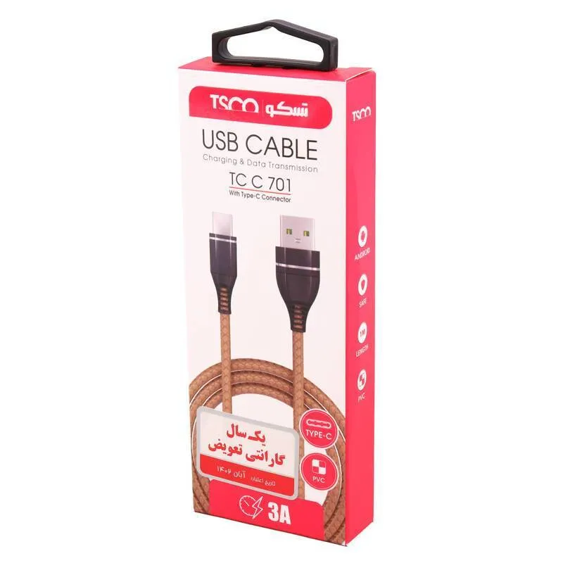 کابل تبدیل USB به Type-C تسکو مدل TC C701 طول 1 متر