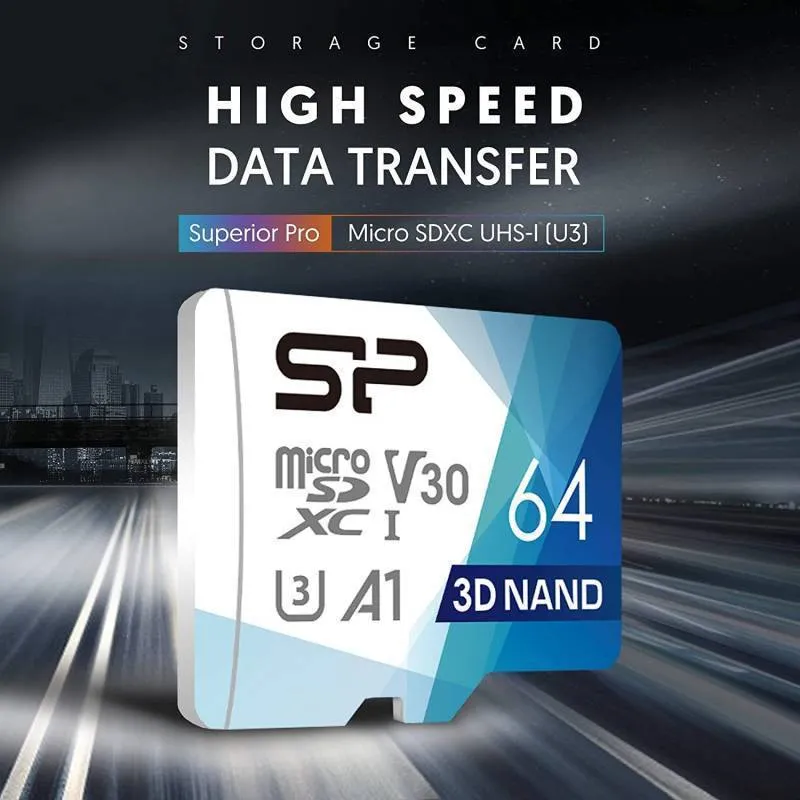 کارت حافظه MicroSDXC سیلیکون پاور مدل Superior Pro کلاس 10 استاندارد UHS-I U3 سرعت 100MBps ظرفیت 64 گیگابایت با خشاب