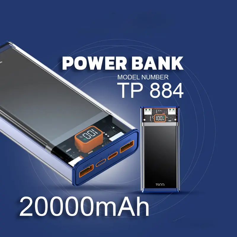 شارژر همراه تسکو مدل TP884 PD 22.5W ظرفیت 20000 میلی‌آمپر ساعت
