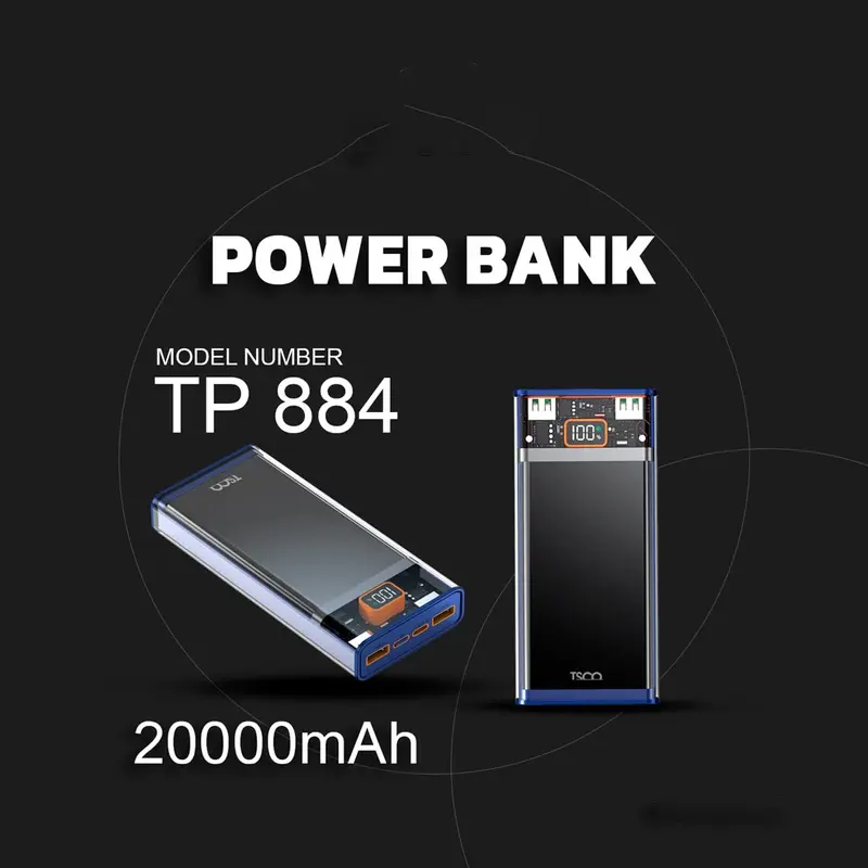 شارژر همراه تسکو مدل TP884 PD 22.5W ظرفیت 20000 میلی‌آمپر ساعت