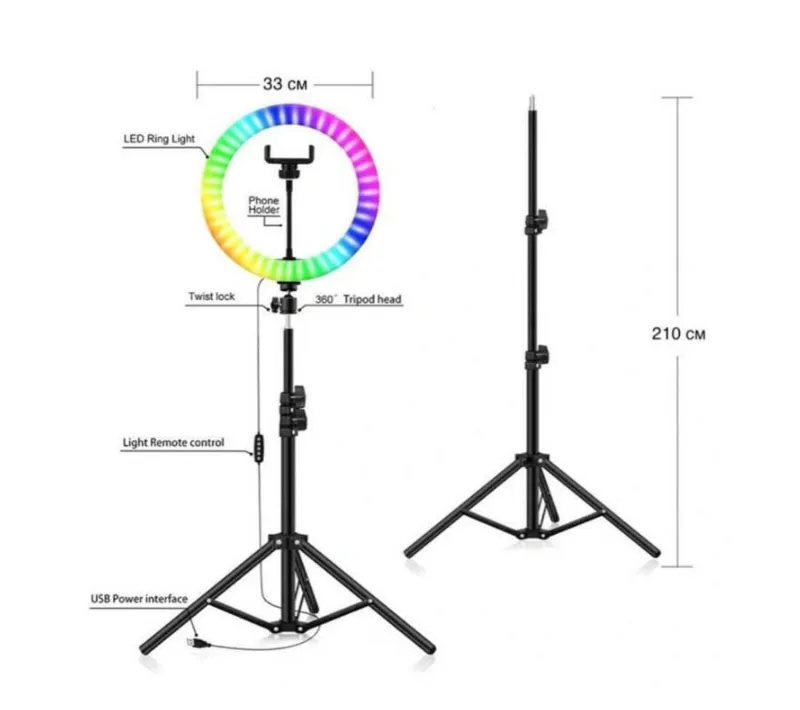 رینگ لایت پایه دار RGB LED MJ33