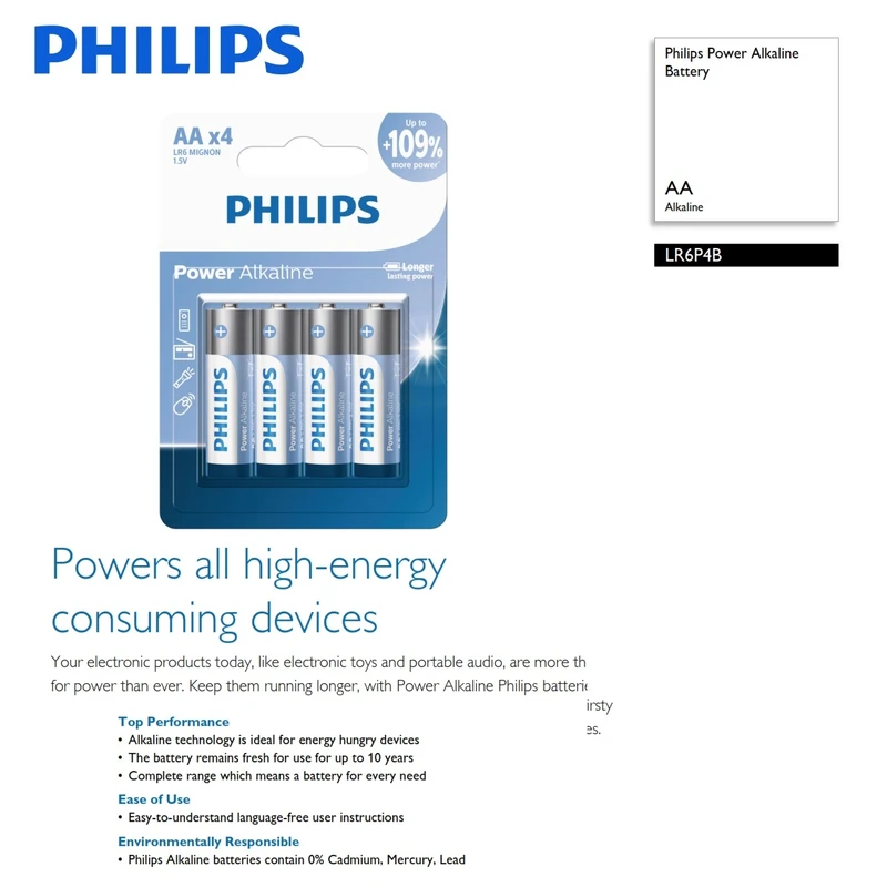 باتری قلمی فیلیپس مدل Power Alkaline LR6P4B/97 بسته 4 عددی