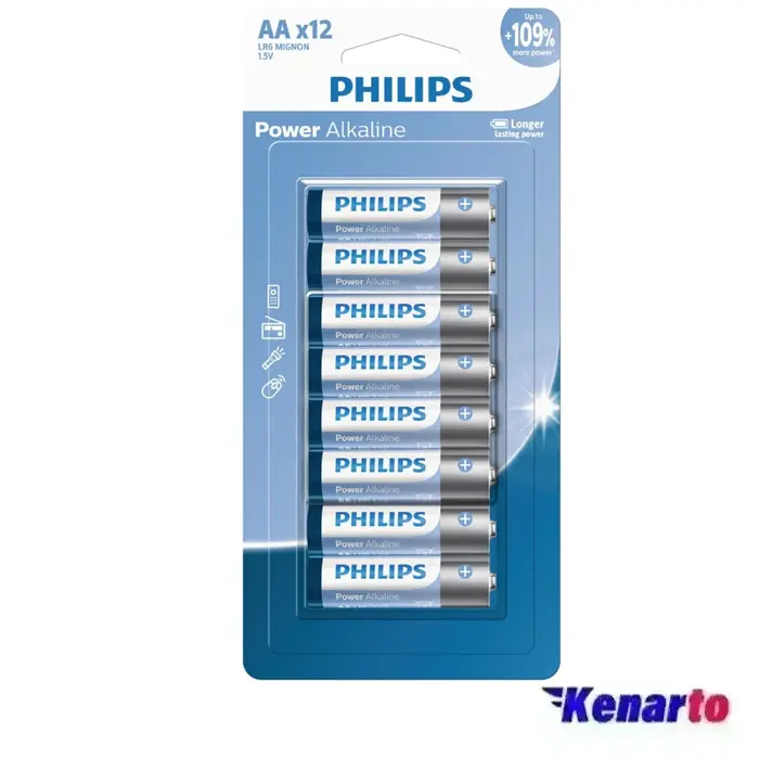 باتری قلمی فیلیپس مدل Power Alkaline LR6P128/40 بسته 12 عددی