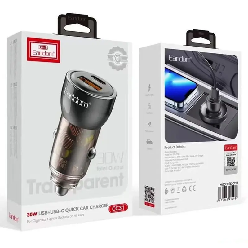 شارژر فندکی ارلدام مدل ES-CC31 QC3.0 PD 3A 30W