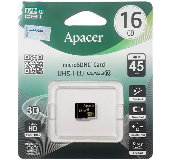 کارت حافظه microSDHC اپیسر مدل AP16GA کلاس 10 استاندارد UHS-I U1 سرعت 45MBps ظرفیت 16 گیگابایت
