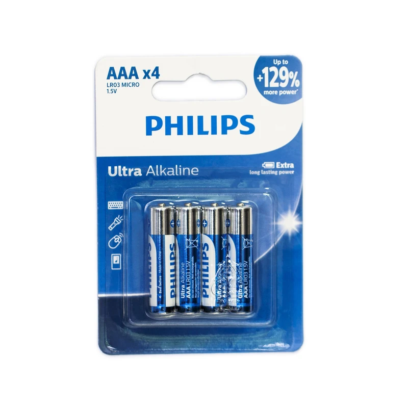 باتری نیم قلمی فیلیپس مدل Ultra Alkaline LR03E4B/40 بسته 4 عددی
