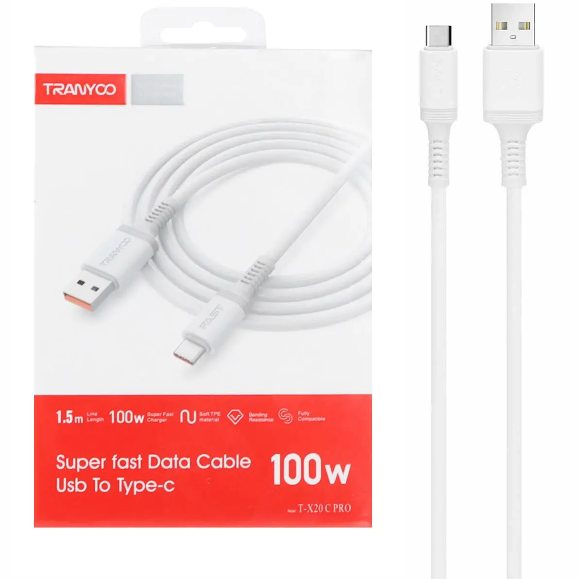 کابل تبدیل USB به Type-C ترانیو مدل T-X20C PRO 100W طول 1.5 متر