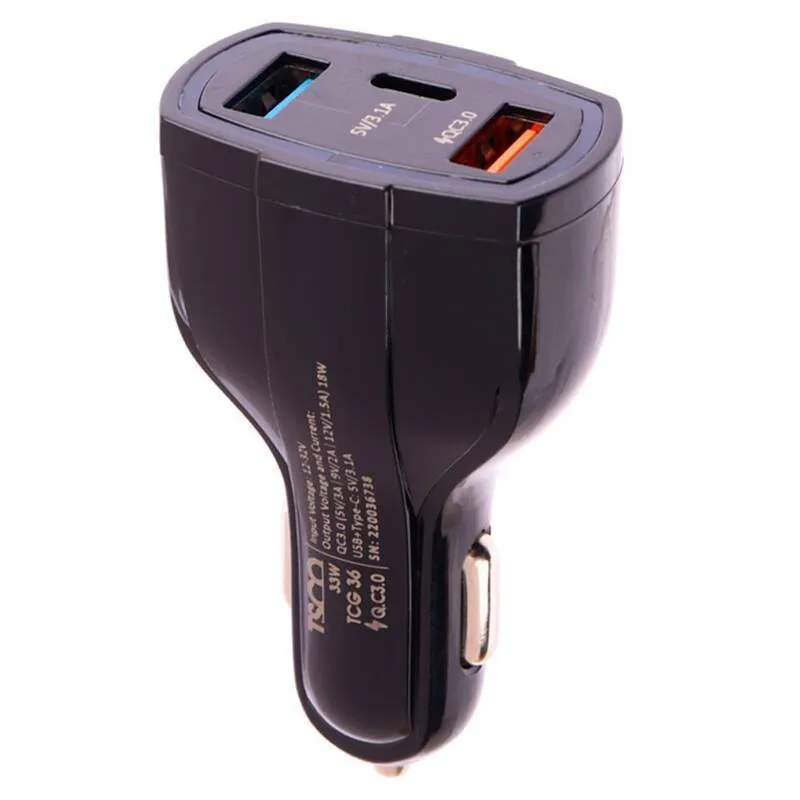 شارژر فندکی تسکو مدل TCG 36 3A QC3.0 PD 33W به همراه کابل Type-C