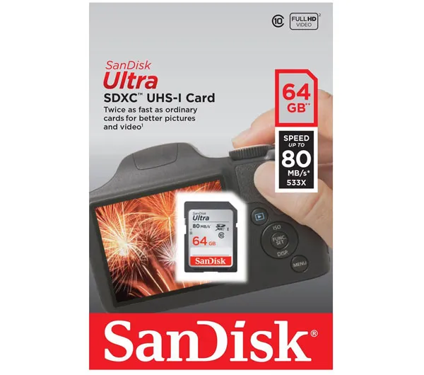 کارت حافظه SDXC سن دیسک مدل Ultra UHS-I SDHC کلاس 10 استاندارد UHS-I U1 سرعت 80MBs ظرفیت 64 گیگابایت