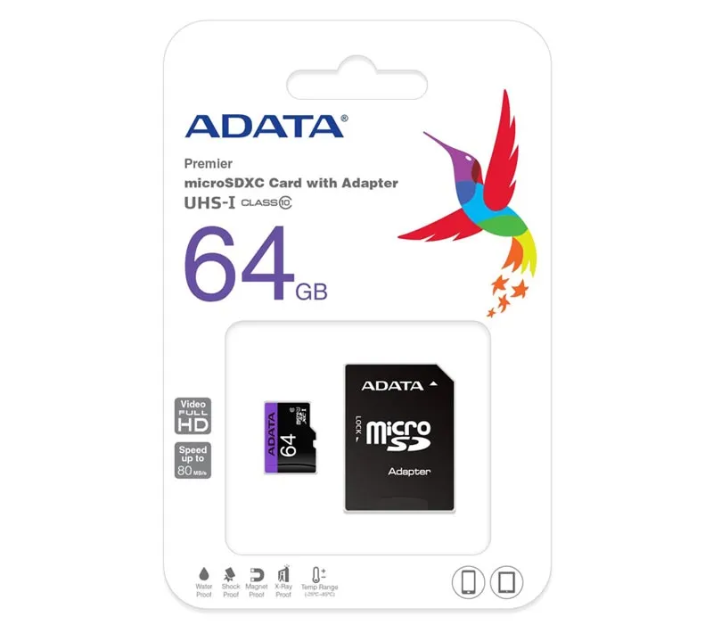 کارت حافظه microSDHC ای دیتا مدل Premier کلاس 10 استاندارد UHS-I سرعت 80MBps ظرفیت 64 گیگابایت