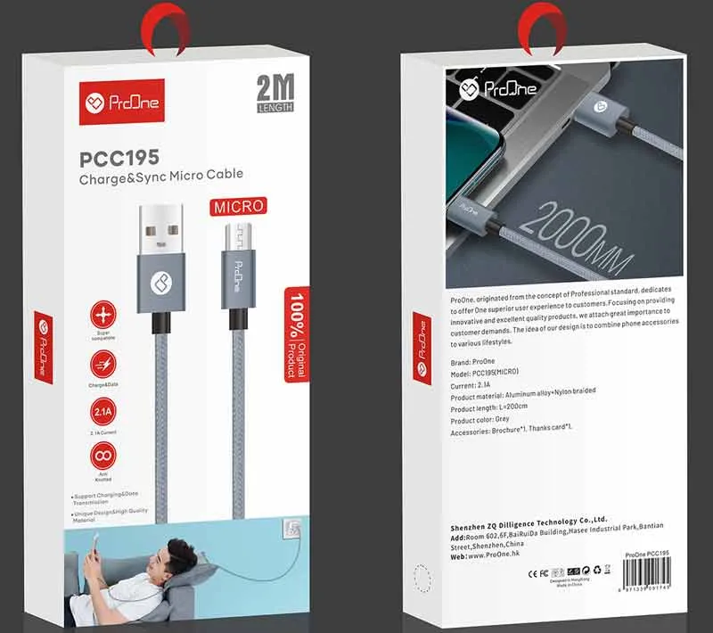 کابل تبدیل USB به MicroUSB پرووان مدل PCC195 طول 2 متر