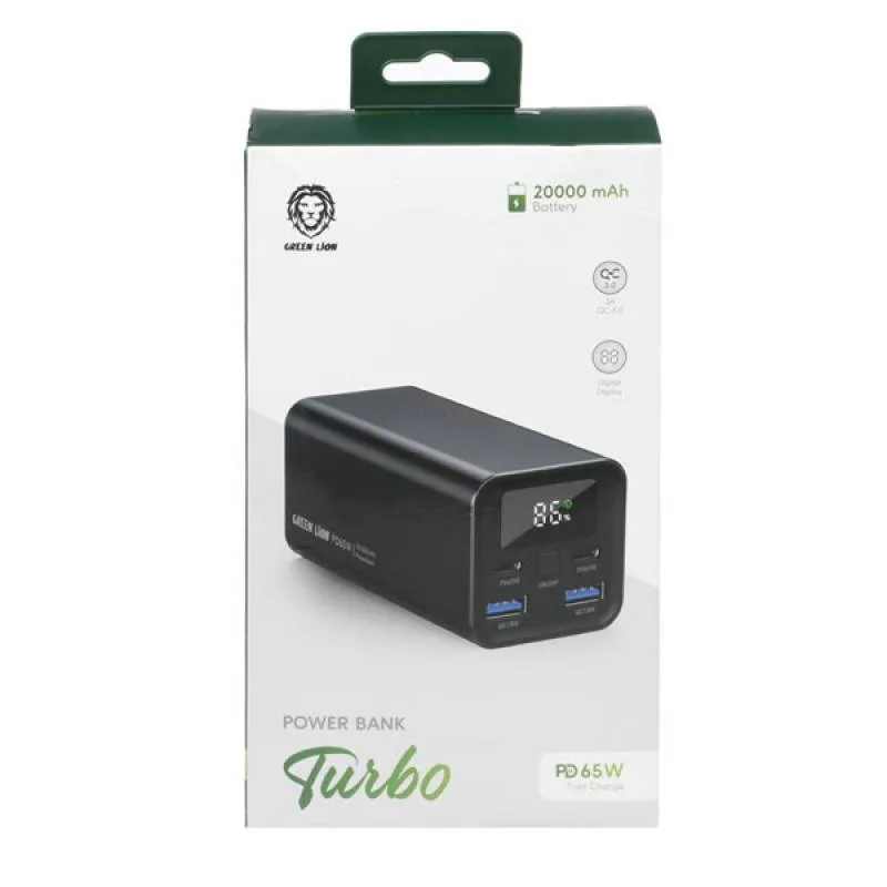 شارژر همراه گرین لاین مدل  Turbo GNTB20KPBBK 65W ظرفیت 20000 میلی آمپر ساعت