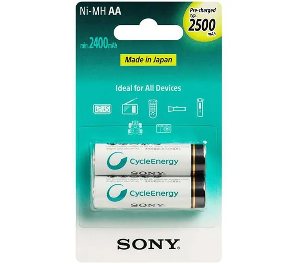 باتری قابل‌ شارژ قلمی سونی مدل NH-AA-B2GN بسته‌ی 2 عددی