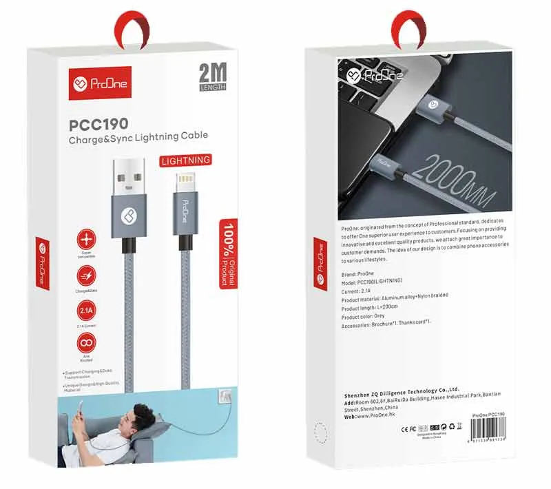 کابل تبدیل USB به Lightining پرووان مدل PCC190L طول 2 متر