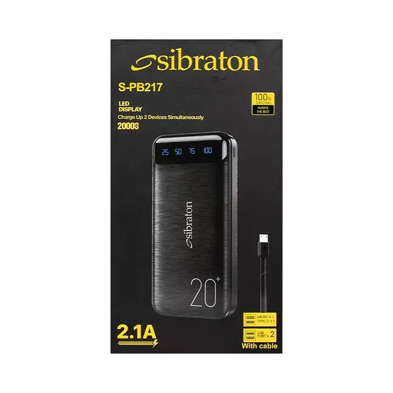 شارژر همراه سیبراتون مدل S-PB217 ظرفیت 20000 میلی آمپرساعت همراه با کابل Micro USB