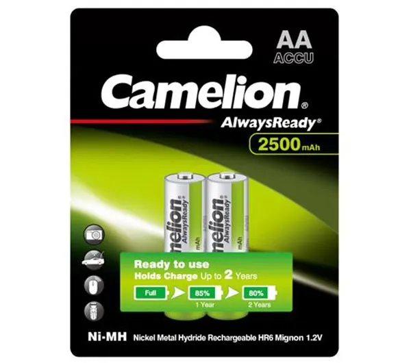 باتری قلمی قابل شارژ کملیون ظرفیت 2500mAh مدل AlwaysReady-AA HR6 بسته 2 عددی
