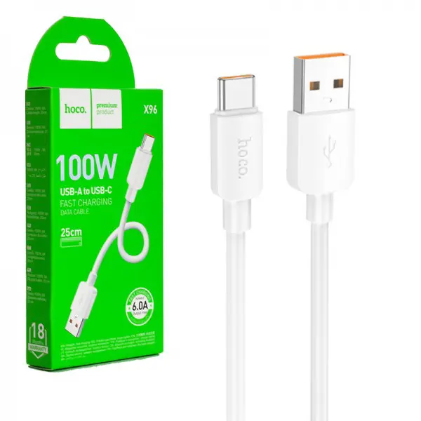 کابل تبدیل USB به USB-C هوکو مدل X96 100W طول 25 سانتی متر