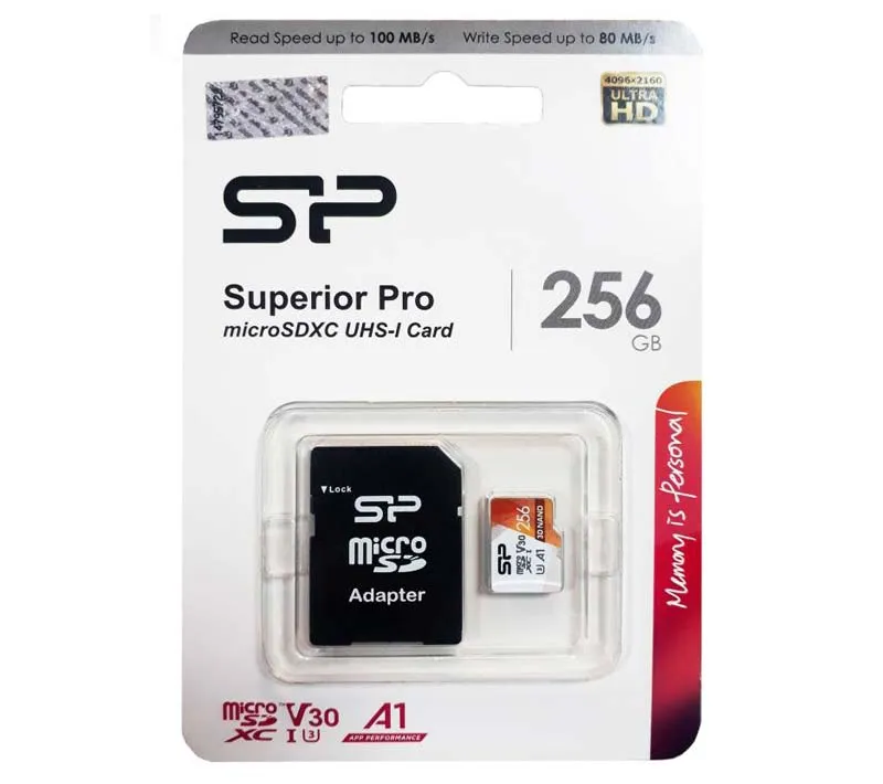 کارت حافظه microSDXC سیلیکون پاور مدل Superior Pro کلاس 10 استاندارد UHS-I U3 سرعت 100MBps ظرفیت 256 گیگابایت