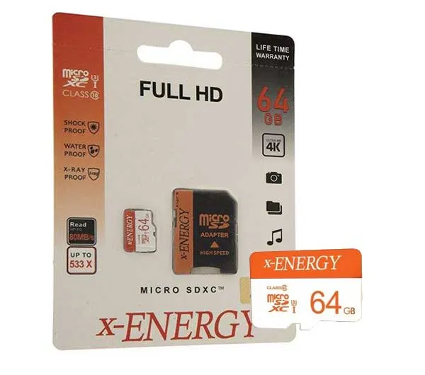 کارت حافظه microSDXC ایکس انرژی مدل IPM کلاس 10 استاندارد U3 سرعت 100MBps ظرفیت 64 گیگابایت