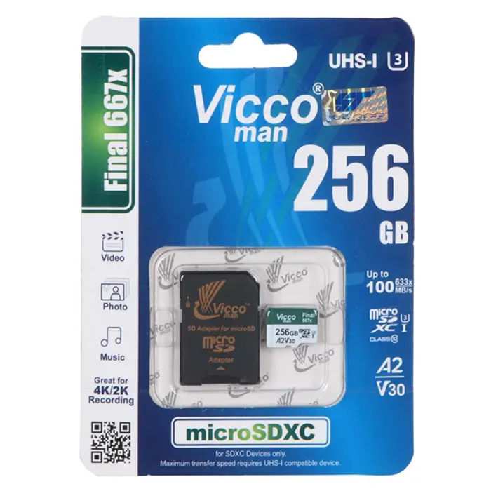 کارت حافظه microSDXC ویکومن مدل Final 633X کلاس 10 استاندارد UHS-I U3 سرعت 100MBps ظرفیت 256 گیگابایت به همراه خشاب