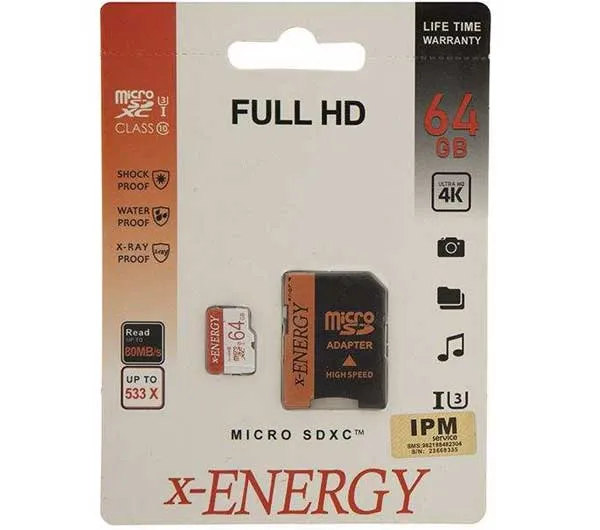 کارت حافظه microSDXC ایکس انرژی مدل IPM کلاس 10 استاندارد U3 سرعت 100MBps ظرفیت 64 گیگابایت