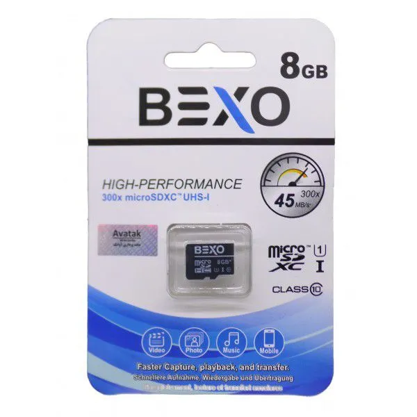 کارت حافظه microSDHC بکسو مدل High-Performance 300X کلاس 10 استاندارد UHS-I U1 سرعت 45MBps ظرفیت 8 گیگابایت