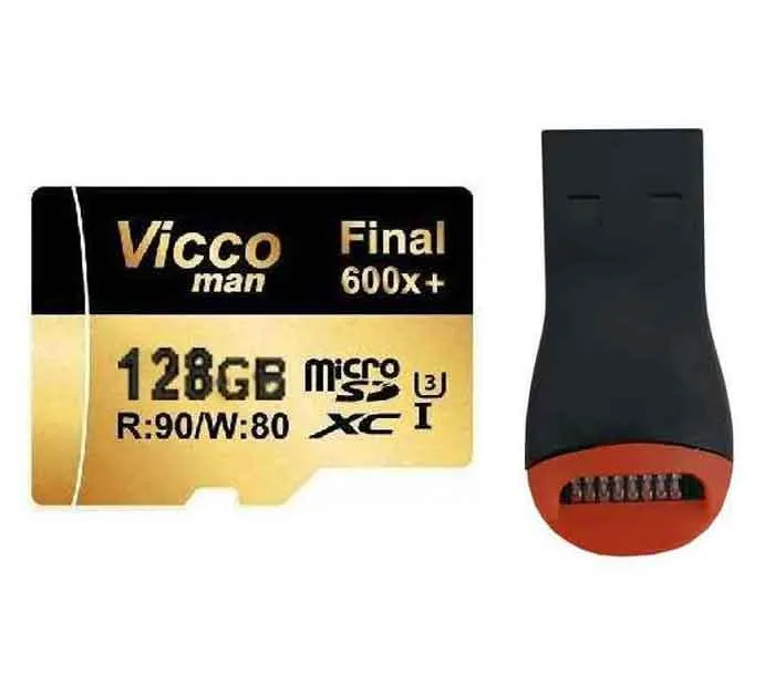 کارت حافظه microSDXC ویکومن مدل Extra 600X کلاس 10 استاندارد UHS-I U3 سرعت 90MBps ظرفیت 128 گیگابایت به همراه کارت ریدر