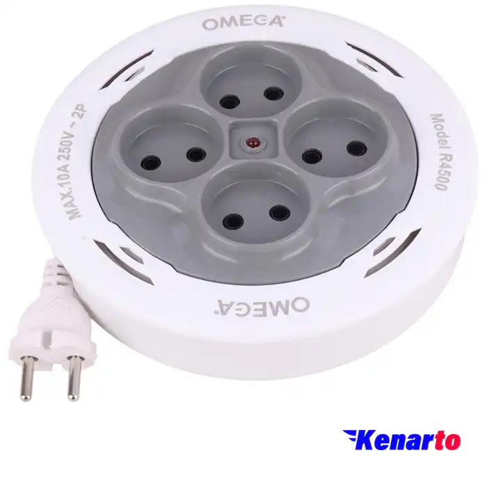چند راهی برق 4 خانه امگا R4500 سیم جمع شو طول 10 متر