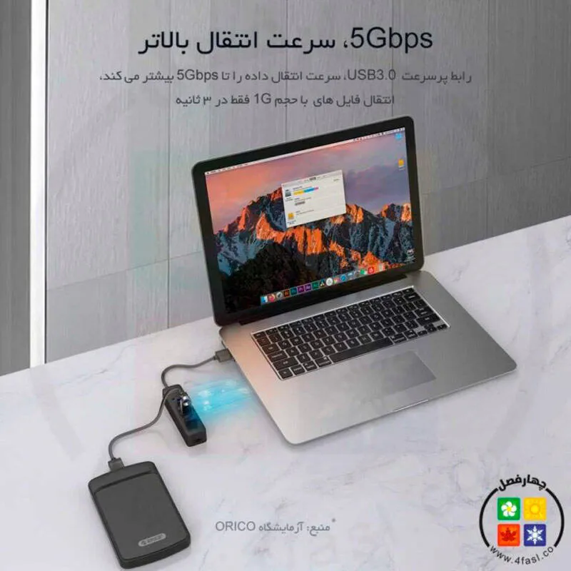هاب 4 پورت Type-C اوریکو مدل TWC3-4A-BK-EP