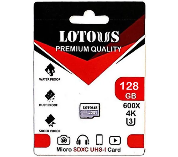 کارت حافظه MicroSDXC لوتوس استاندارد UHS-I U3 600X سرعت 90MBps ظرفیت 128 گیگابایت