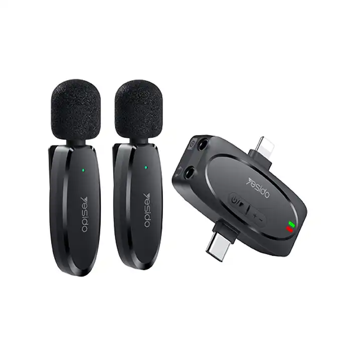 میکروفن یقه ای بی سیم یسیدو مدل  KR15 DUAL Type-C / Lightening / Aux