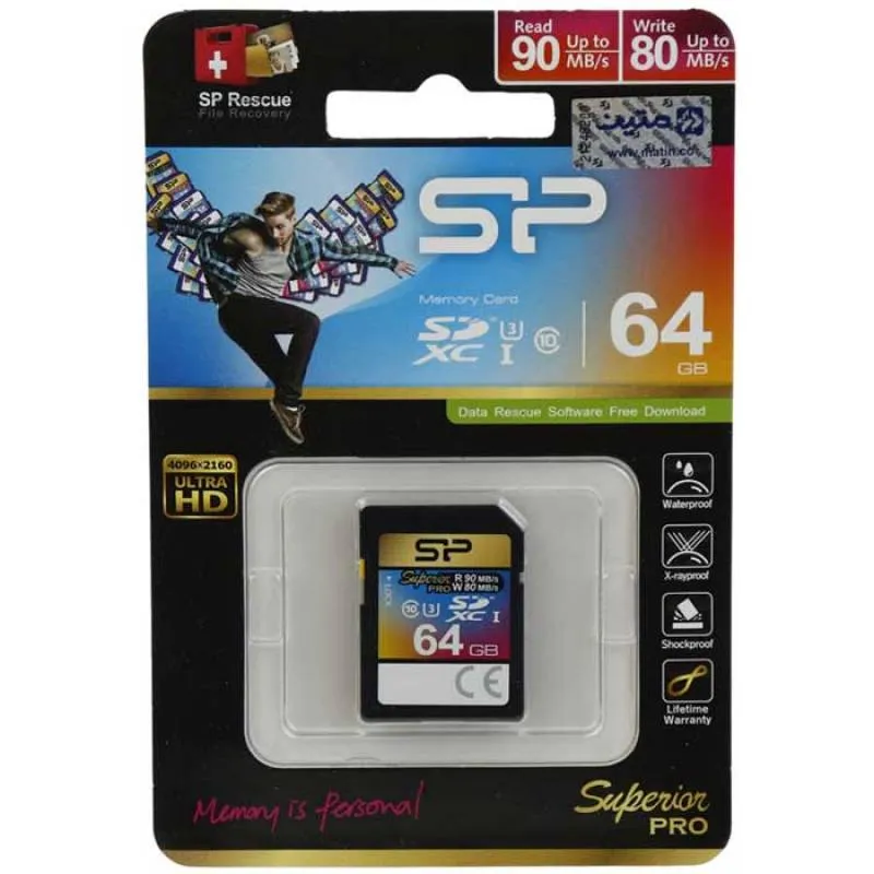 کارت حافظه SDHC سیلیکون پاور مدل Superior Pro کلاس 10 استاندارد UHS-I U3 سرعت 90MBps ظرفیت 64 گیگابایت