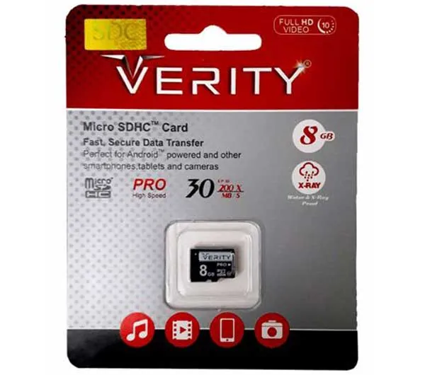 کارت حافظه Micro SD وریتی کلاس 10 سرعت 30MBps ظرفیت 8 گیگابایت
