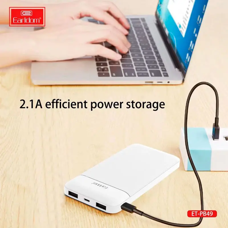 شارژر همراه ارلدام مدل ET-PB49 10.5W ظرفیت 10000 میلی‌آمپر ساعت